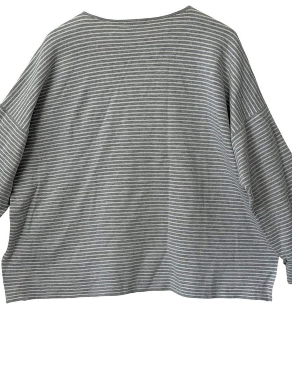 Eileen Fisher Fine Organic Cotton Silk Round Neck Striped Boxy Pullover Gray XL - Picture 2 of 10